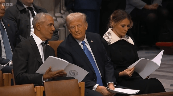 Handshakes, smiles and stares as five living presidents meet at Carter's funeral