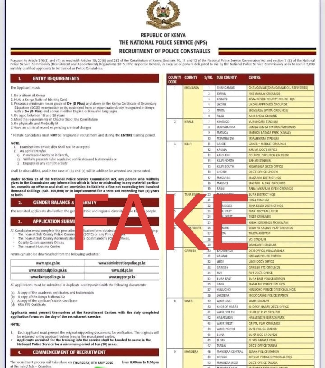 Advert on police constables jobs is fake - NPS
