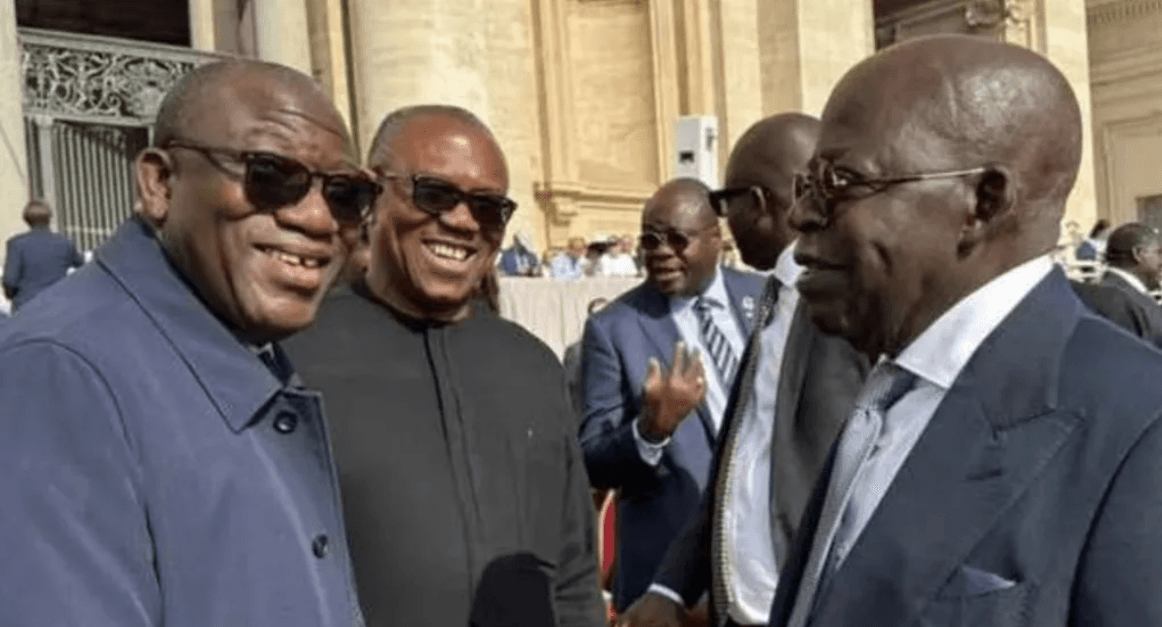 Nigeria's fierce political rivals share joke at pope's inaugural mass