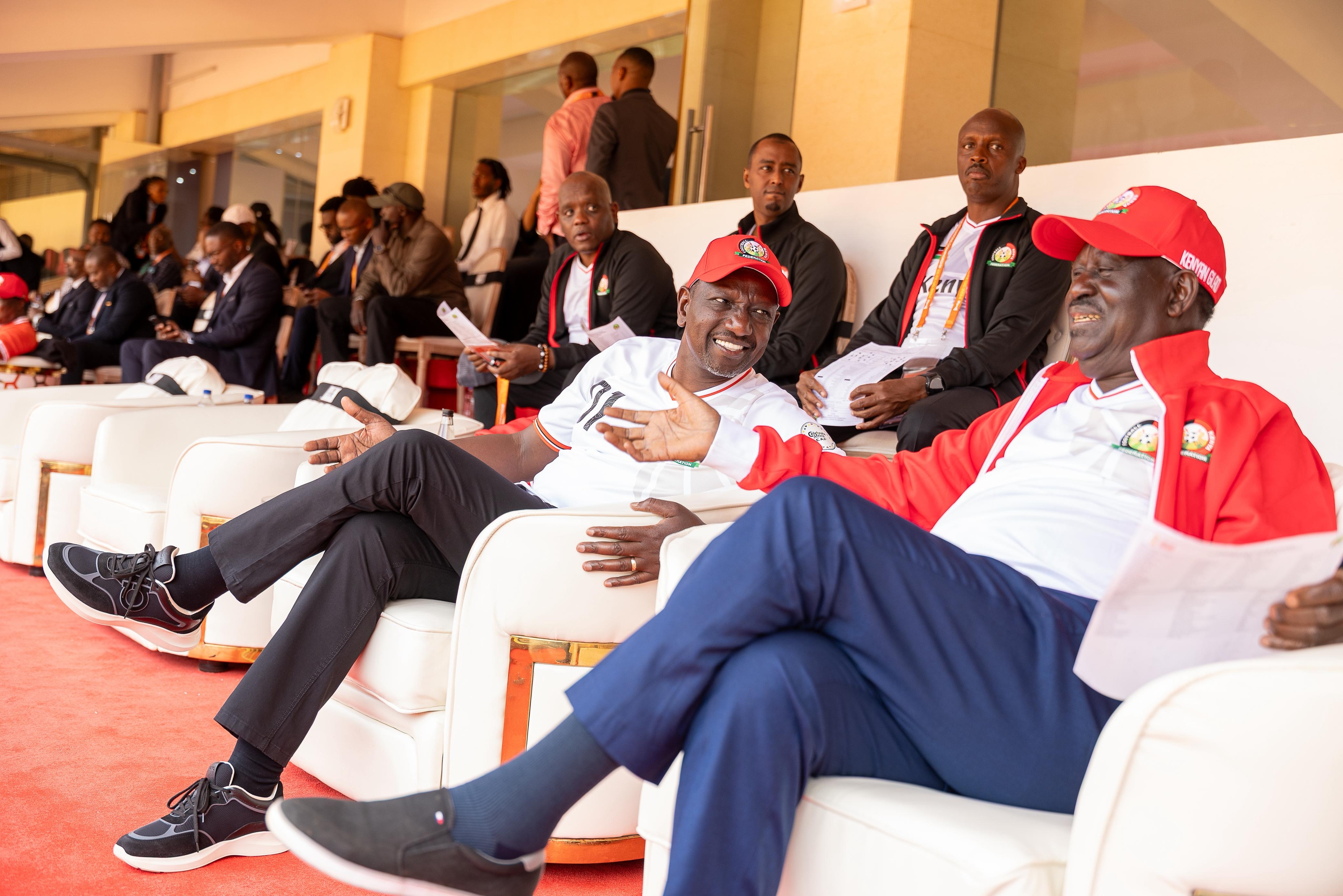 [PHOTOS] Ruto, Raila at Kasarani for Stars, Zambia match