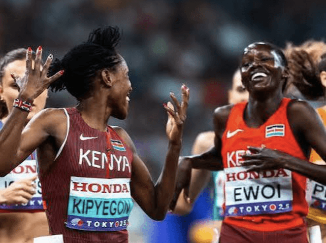Kipyegon learns of Ewoi’s silver in post-race interview