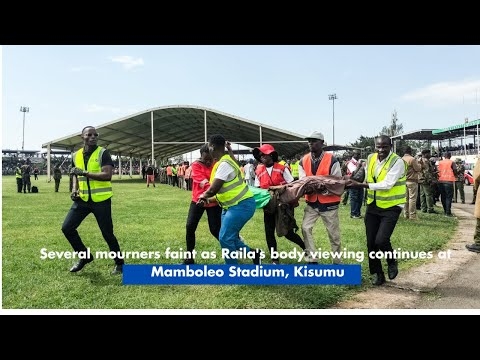 Several mourners faint as Raila's body viewing continues at Mamboleo Stadium, Kisumu