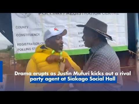Drama erupts as Justin Muturi kicks out a rival party agent at Siakago Social Hall